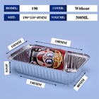 190*110*45 मिमी खाद्य पैकेजिंग पैन खाद्य 500 एमएल बॉक्स ट्रे ढक्कन के साथ एल्यूमीनियम डिस्पोजेबल कंटेनर एल्यूमीनियम पन्नी कंटेनर